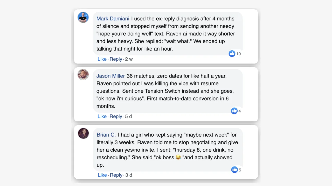 Facebook testimonials