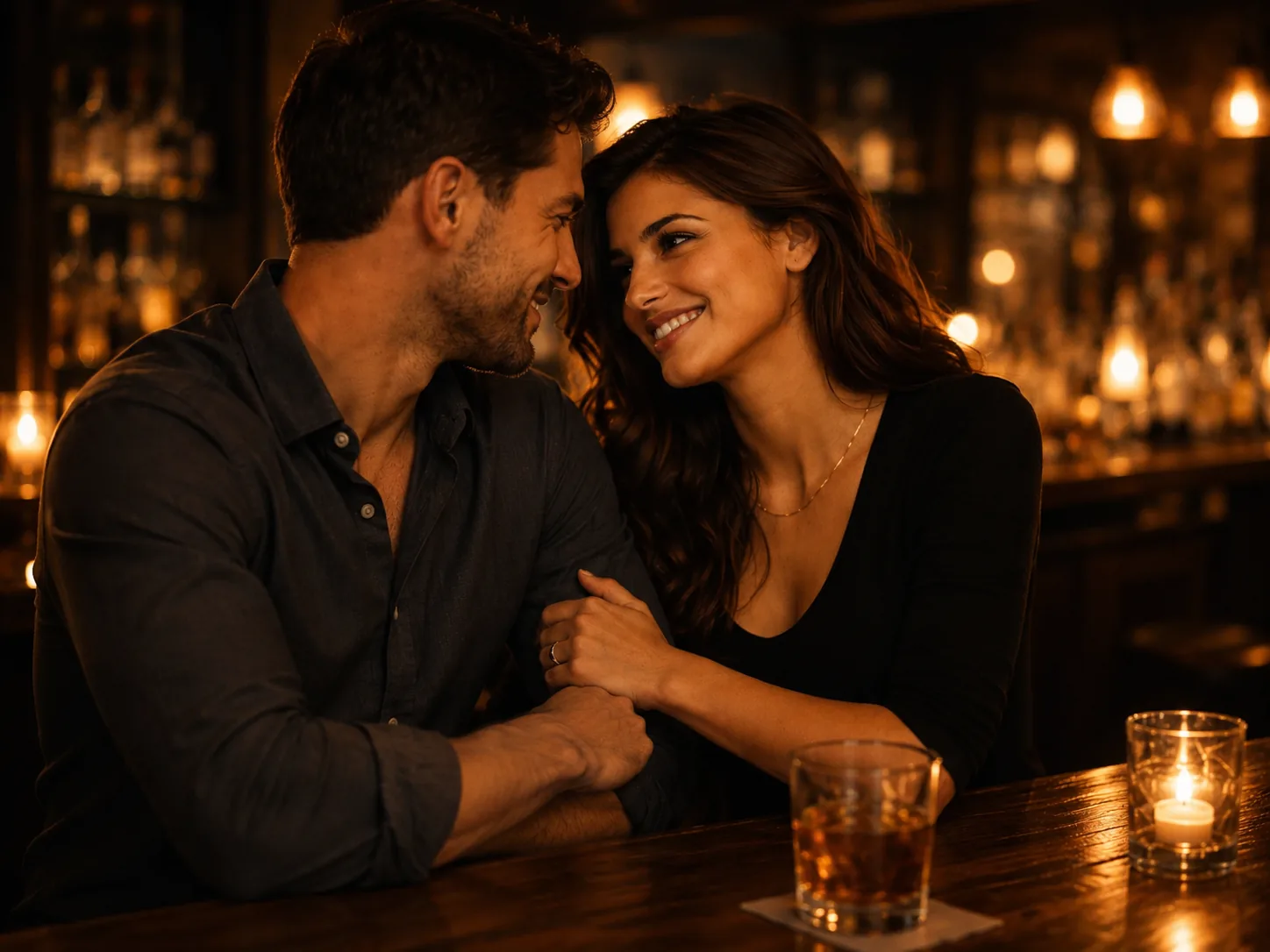 A couple sharing a date in warm evening light