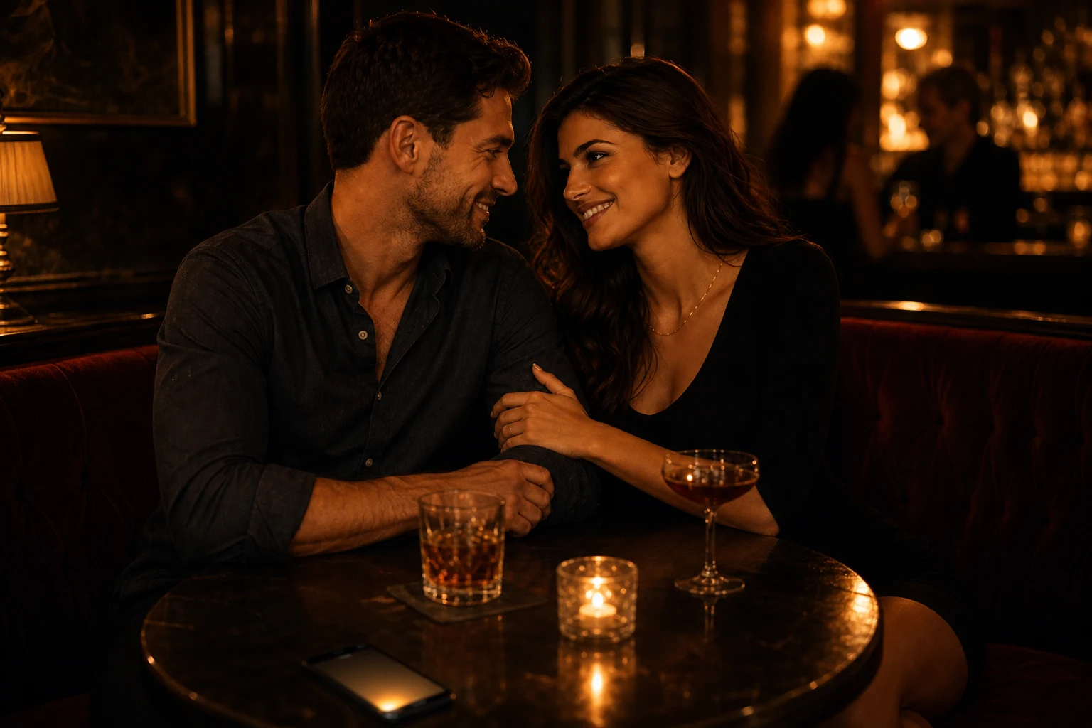 A couple sharing chemistry while an incoming phone notification goes ignored
